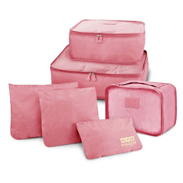 Kit Organizador De Malas De 6 Peças Jacki Design Rosa