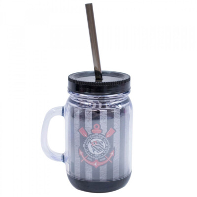 Caneca Com Tampa E Canudo Corinthians 420ml