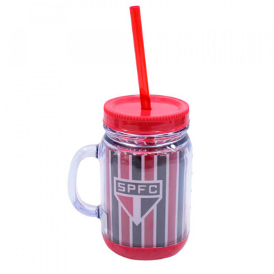 Caneca São Paulo Com Tampa E Canudo 420ml