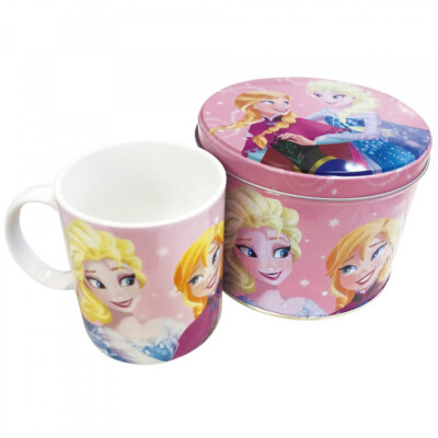 Caneca De Porcelana Rosa Na Lata Anna E Elsa Frozen 350ml