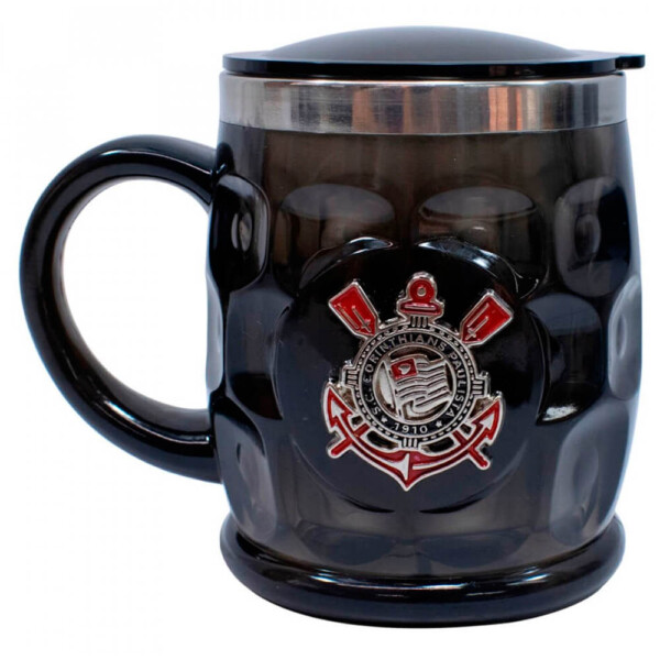Caneca Térmica Preta Corinthians Com Tampa 500ml