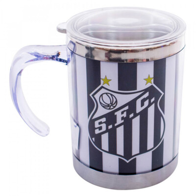 Caneca Térmica Santos Listra Com Tampa 450ml