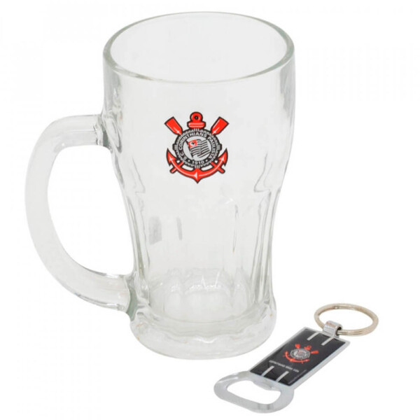 Caneca Vidro Corinthians Com Abridor Garrafas 450ml