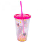 Copo Canudo Rosa Bingo E Rolly 450ml