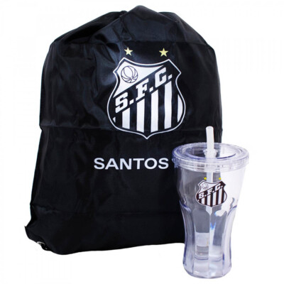Copo Santos Com Canudo E Mochila Tipo Saco 550ml