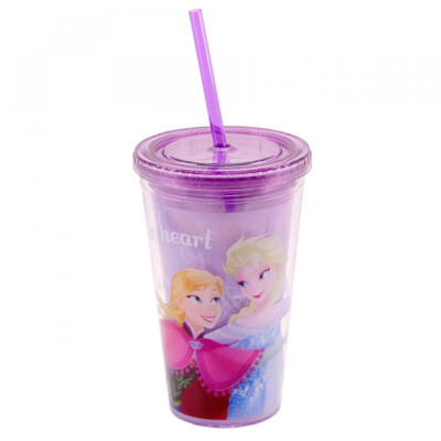 Copo Com Canudo Anna E Elsa 450ml Frozen