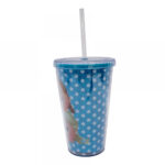 Copo Com Canudo Azul Anna E Elsa Frozen Tsum Tsum 450ml