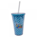 Copo Com Canudo Azul Anna E Elsa Frozen Tsum Tsum 450ml
