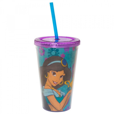 Copo Com Canudo Princesa Jasmine Aladdin 450ml