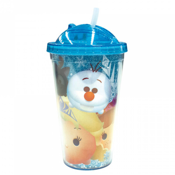 Copo Com Tampa E Canudo Anna Elsa E Olaf Frozen Tsum Tsum 450ml