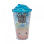 Copo Com Tampa E Canudo Anna Elsa E Olaf Frozen Tsum Tsum 450ml
