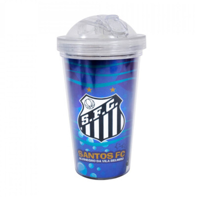Copo De Plástico Santos Com Canudo 450ml