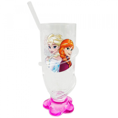 Copo Rosa Com Canudo Anna E Elsa Frozen 200ml