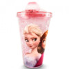 Copo Rosa Com Canudo E Tampa Gel Congelante Anna E Elsa Frozen 450ml