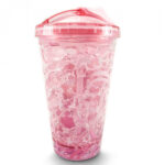 Copo Rosa Com Canudo E Tampa Gel Congelante Anna E Elsa Frozen 450ml