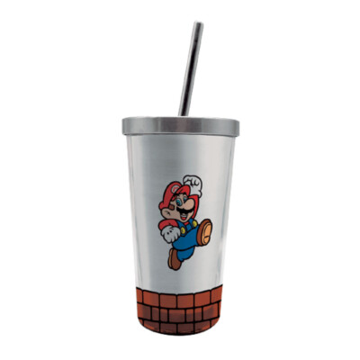 Copo Super Mario Coins Com Canudo 450ml