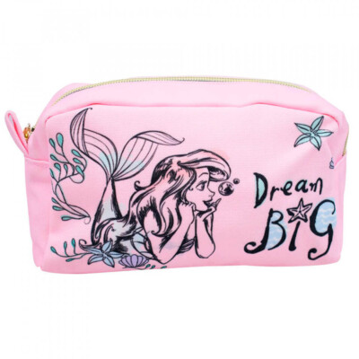 Necessaire Estojo Rosa Sereia Ariel 22x10cm