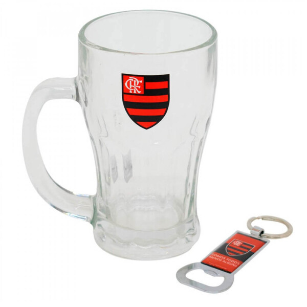 Caneca Vidro Flamengo Com Abridor Garrafas 450ml