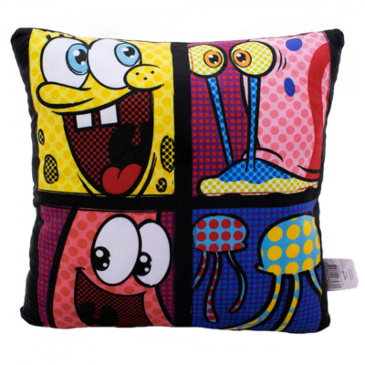 Almofada Quadrada Bob Esponja Preta Fibra