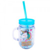 Caneca Com Tampa E Canudo Azul Unicórnio 420ml