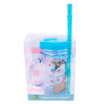 Caneca Com Tampa E Canudo Azul Unicórnio 420ml