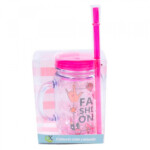 Caneca Com Tampa E Canudo Rosa Fashion 420ml