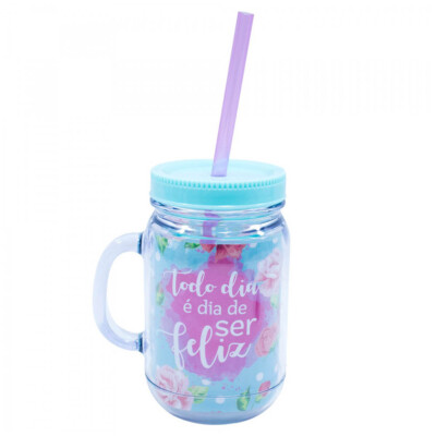 Caneca Todo Dia É Dia De Ser Feliz Com Tampa E Canudo 420ml