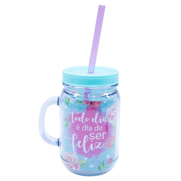 Caneca Todo Dia É Dia De Ser Feliz Com Tampa E Canudo 420ml