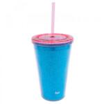 Copo Azul Com Canudo Melhores Amigas 450ml