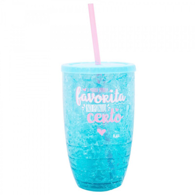 Copo Canudo Azul Gel Congelante 500ml