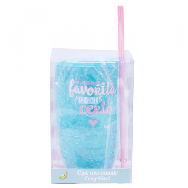 Copo Canudo Azul Gel Congelante 500ml