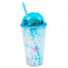 Copo Canudo Azul Semi Esfera Brilhe Como Um Diamante 450ml
