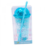 Copo Canudo Azul Semi Esfera Brilhe Como Um Diamante 450ml