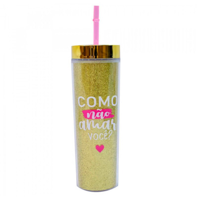 Copo Canudo Cilindro Dourado 450ml