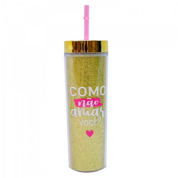Copo Canudo Cilindro Dourado 450ml