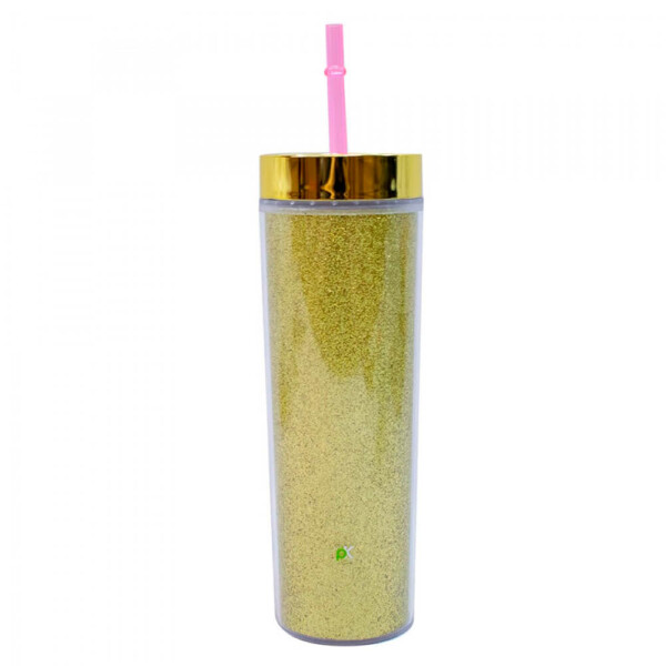 Copo Canudo Cilindro Dourado 450ml