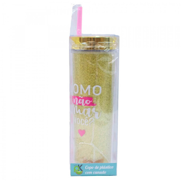 Copo Canudo Cilindro Dourado 450ml