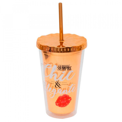 Copo Canudo Marrom Chic E Elegante 450ml