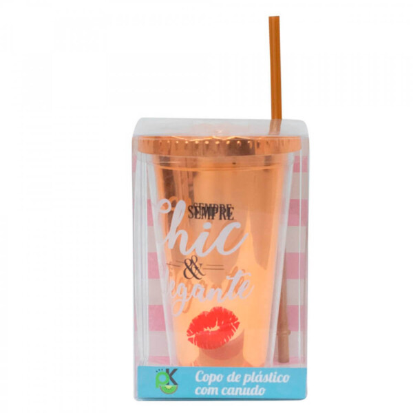 Copo Canudo Marrom Chic E Elegante 450ml