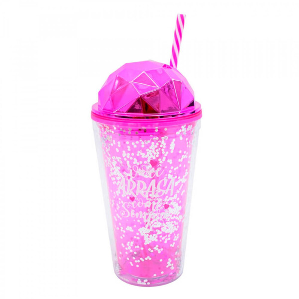 Copo Canudo Pink Semi Esfera Você Arrasa Como Sempre 450ml