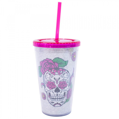 Copo Canudo Prata Caveira 450ml