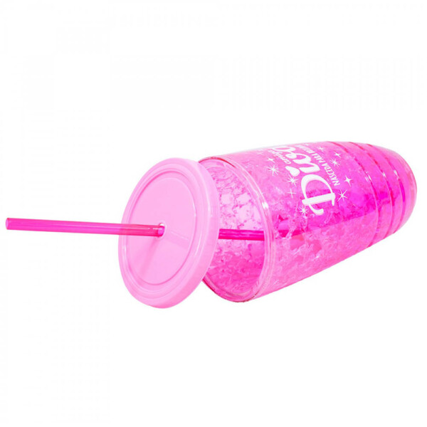 Copo Canudo Rosa Gel Congelante 500ml
