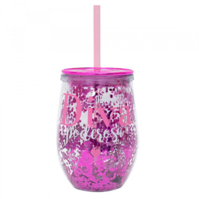 Copo Canudo Roxo Para Uma Diva Poderosa 350ml