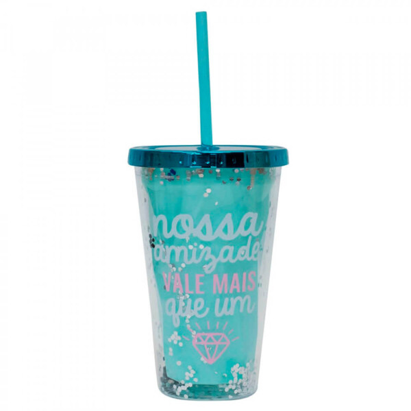 Copo Canudo Verde Nossa Amizade 450ml