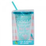 Copo Canudo Verde Nossa Amizade 450ml
