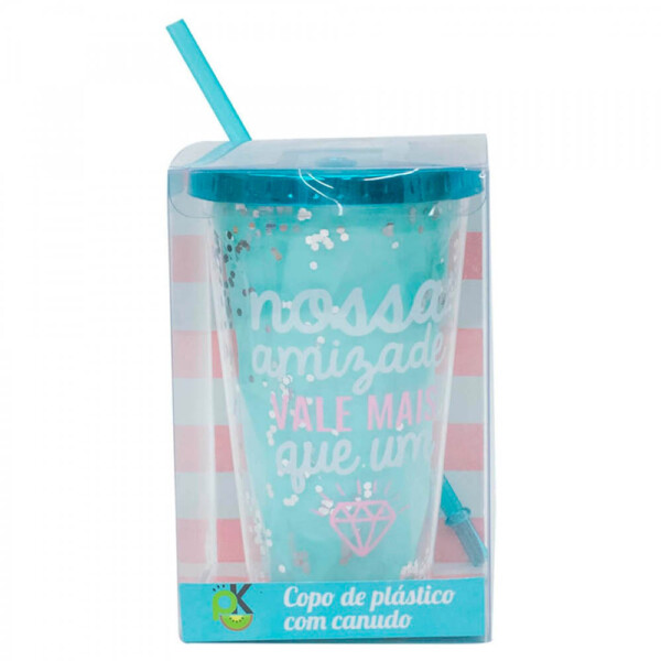 Copo Canudo Verde Nossa Amizade 450ml