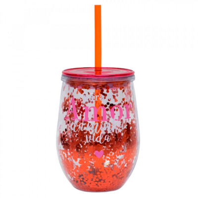 Copo Canudo Vermelho Para O Amor Da Minha Vida 350ml