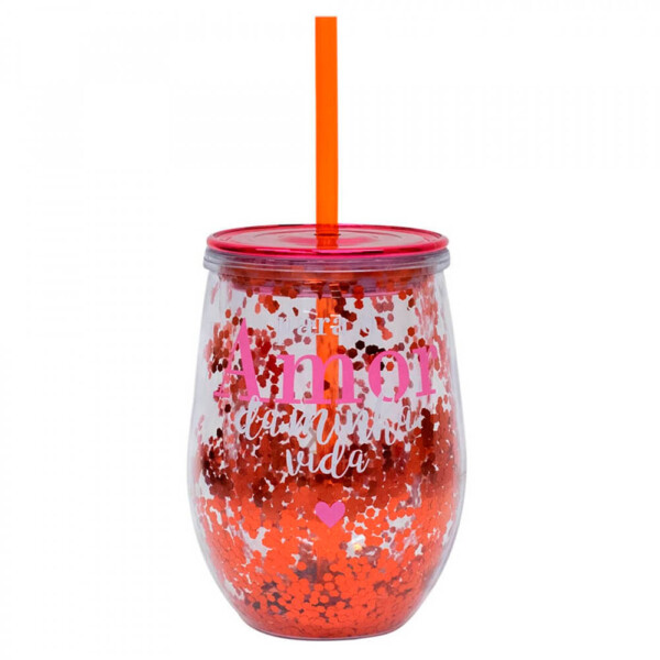 Copo Canudo Vermelho Para O Amor Da Minha Vida 350ml