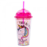 Copo Com Canudo Rosa Unicórnio 450ml