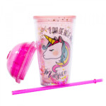 Copo Com Canudo Rosa Unicórnio 450ml